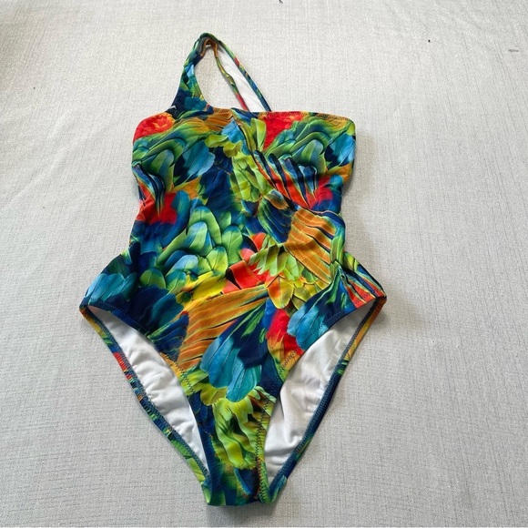 ABS One Piece Assymetrical Tropical Floral Swimsuit Size 8 - Picture 1 of 8